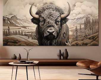 Buffalo Bison Canvas Wall Art | Rustic Western Farmhouse Decor