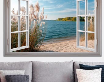 Open Window Ocean Canvas Wall Art | Serene Beach View Print | Coastal Wall Decor