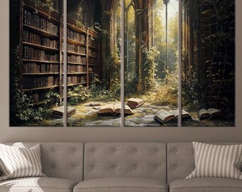 Dark Academia Library Canvas Wall Art | Vintage Academia Decor