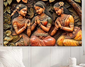 Indian Women Canvas Wall Art | Ethnic Cultural Print | Southeast Asian Home Decor