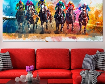 Horse Racing Canvas Wall Art | Watercolor Derby Art