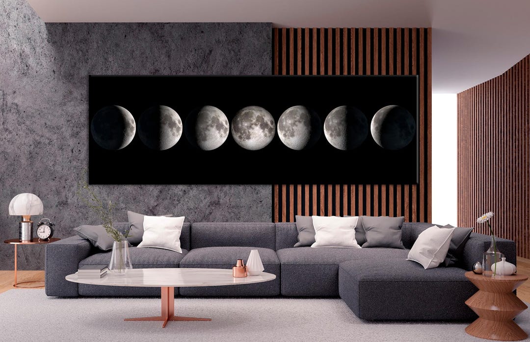 Moon Phases Canvas Wall Art | Black & White Lunar Cycle Print | Minimal ...