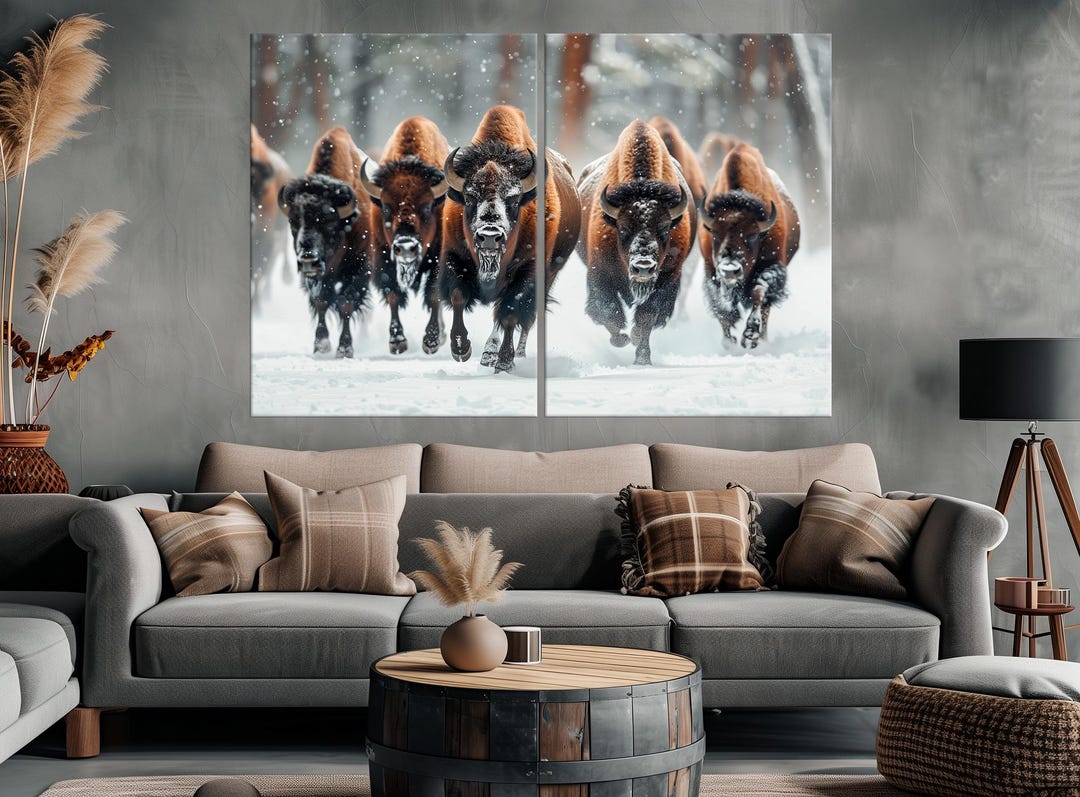 American Bison Canvas Wall Art | Buffalo Winter Landscape Print ...