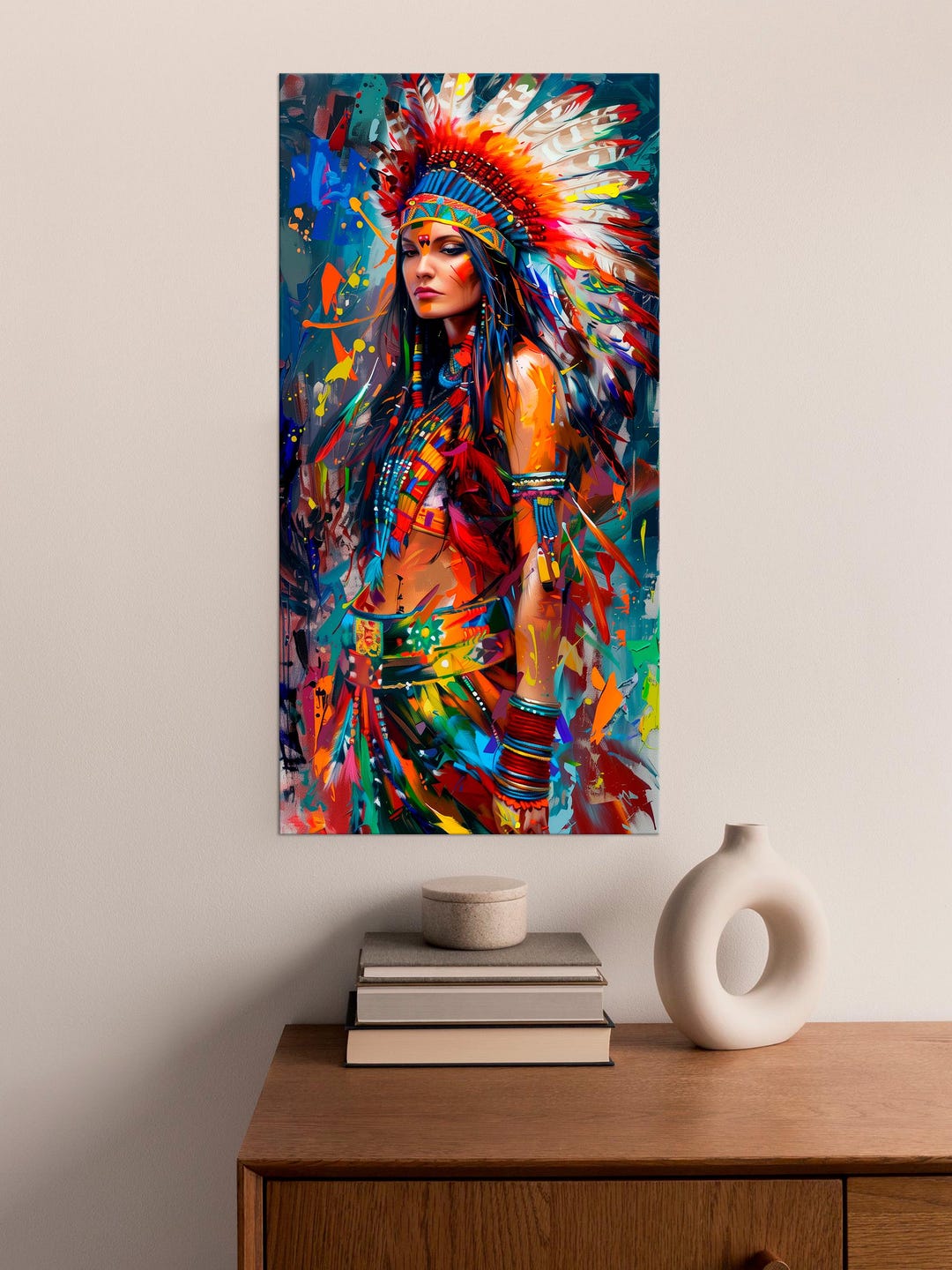 Indigenous Warrior Woman Canvas Wall Art | Powerful Tribal Portrait ...