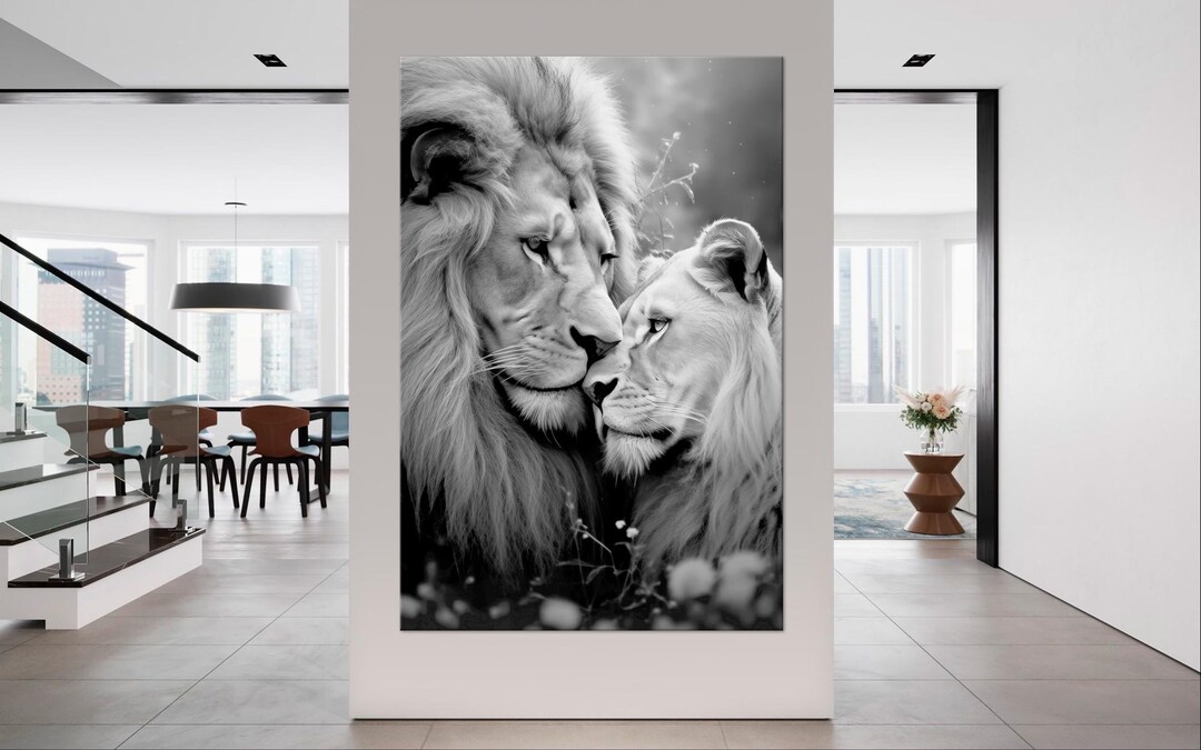 Lion and Lioness Canvas Wall Art | Rustic Safari Bedroom Art - Etsy