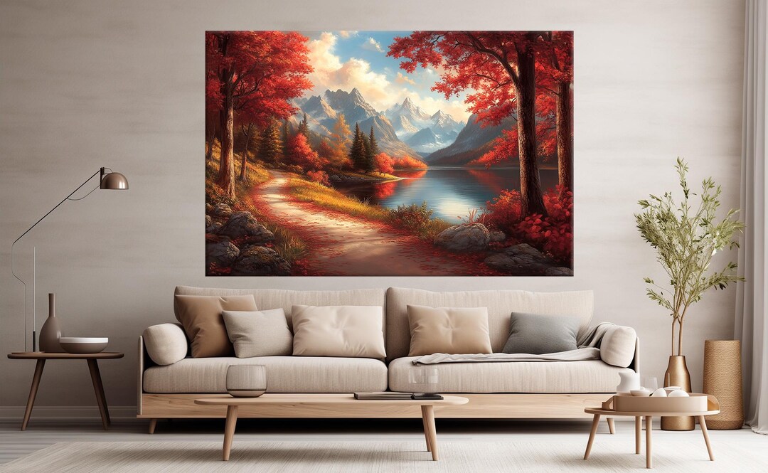 Autumn Mountain Landscape Canvas Wall Art | Fall Forest Print | Cozy ...