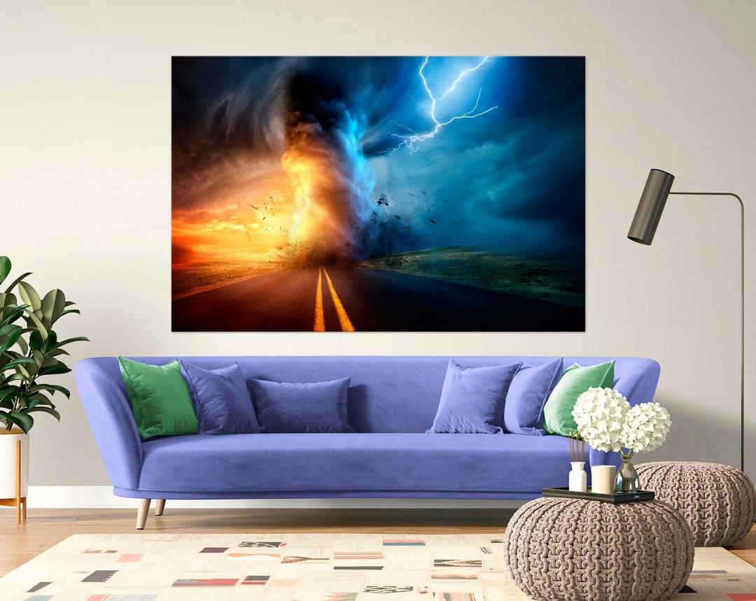 Tornado Storm Canvas Wall Art | Lightning Thunderstorm Landscape Print ...