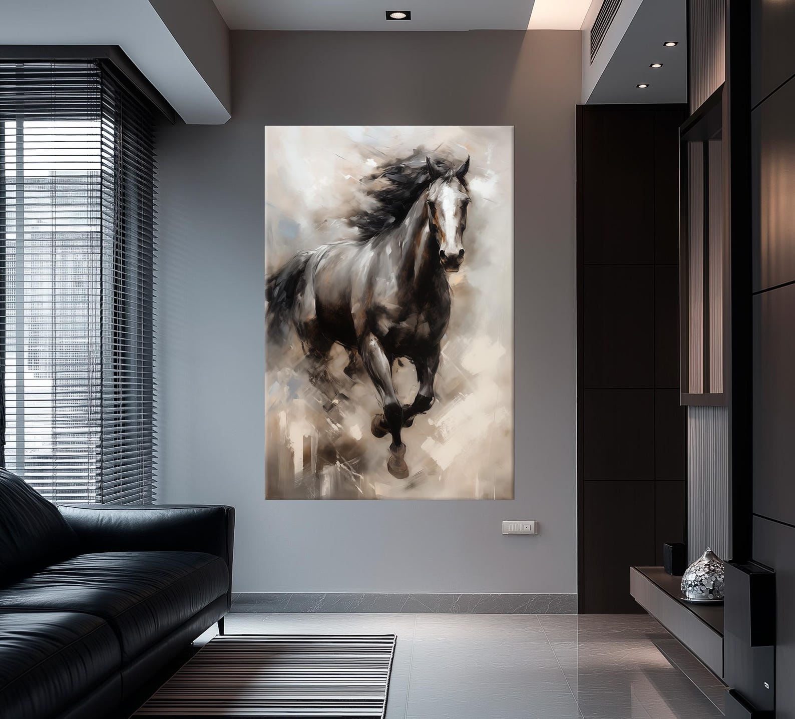 Black Horse Canvas Wall Art | Rustic Farmhouse Horse Decor | Large ...