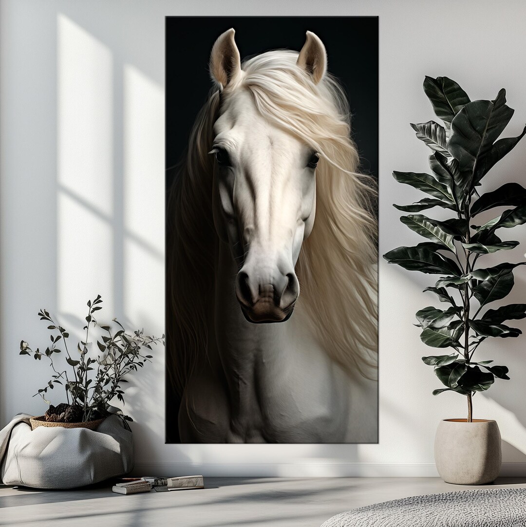 White Horse Canvas Wall Art | Elegant Western Print | Country Farmhouse ...
