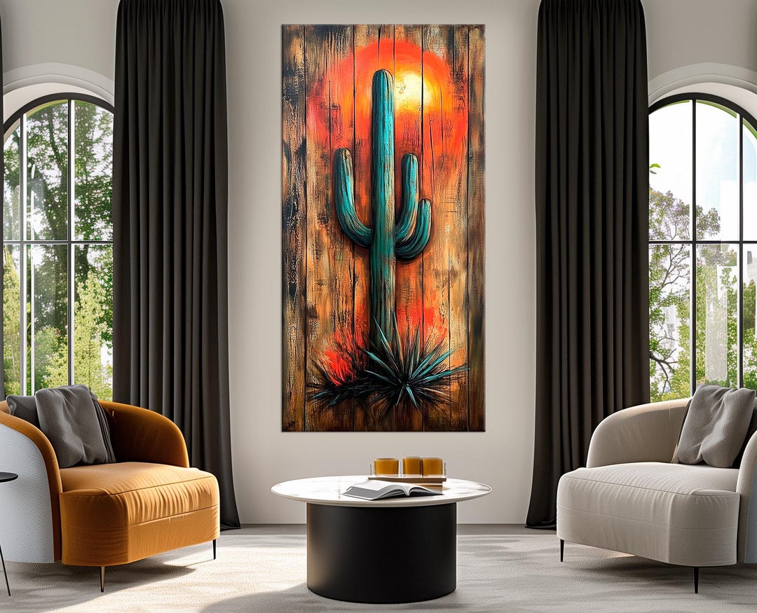 Saguaro Cactus Canvas Wall Art | Mexican Desert Print | Rustic ...