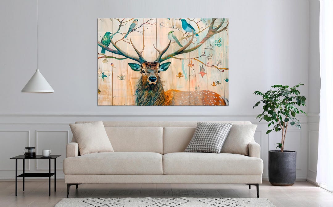 Antlered Deer Canvas Wall Art | Rustic Wildlife Print | Farmhouse ...