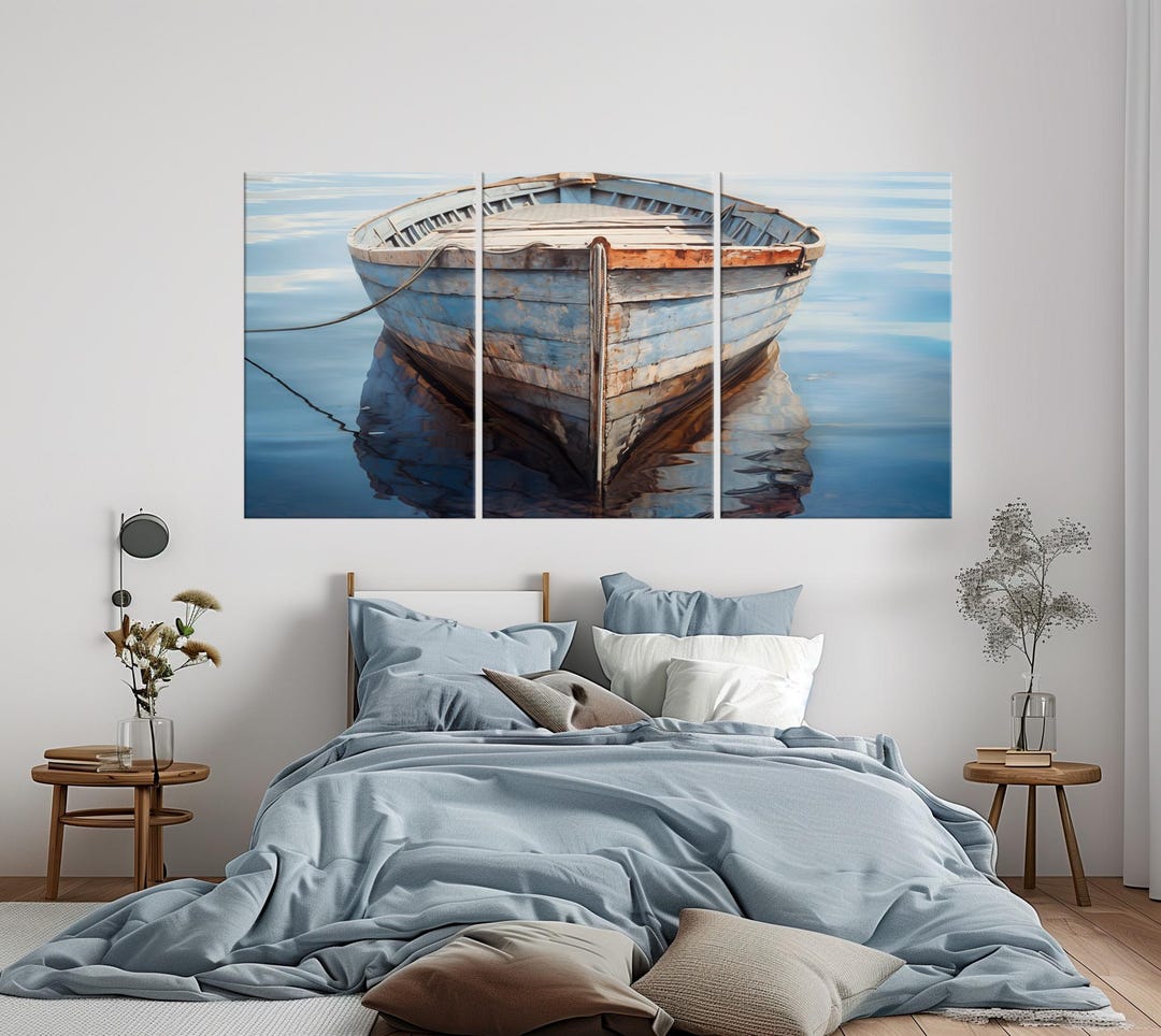Coastal Boat Canvas Wall Art | Rustic Lake House Canvas Decor - Etsy