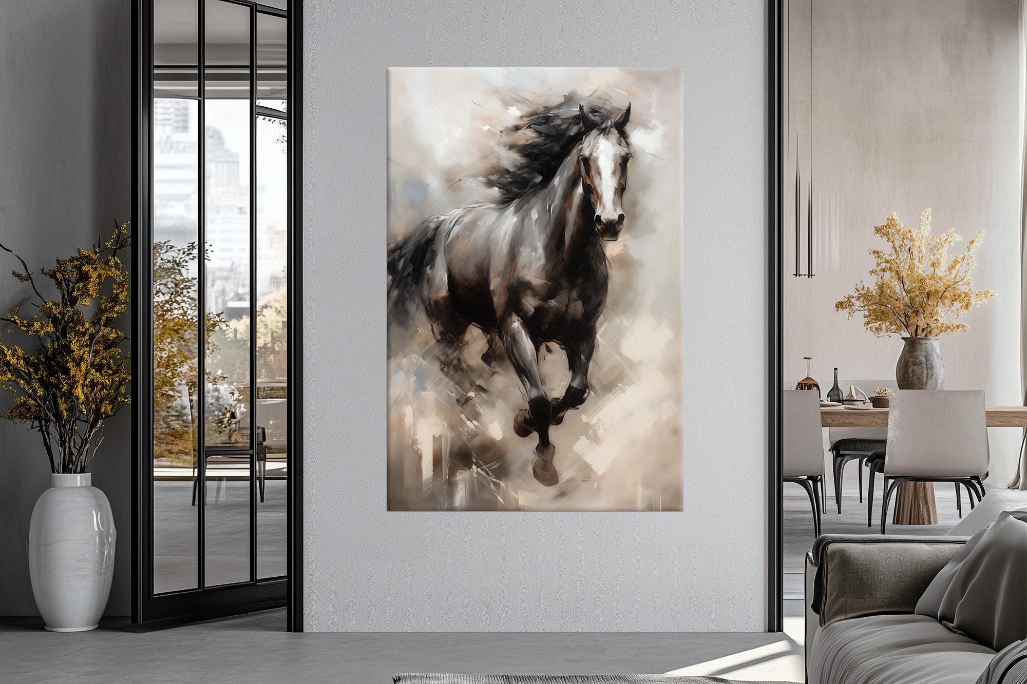 Black Horse Canvas Wall Art | Rustic Farmhouse Horse Decor | Large ...