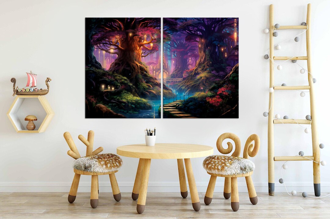 Enchanted Fantasy Landscape Canvas Wall Art | Whimsical Forest Print ...