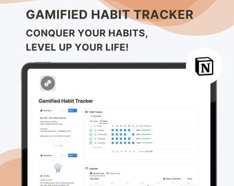 Notion Gamified Habit Tracker | Digital Productivity Planner | Self-Improvement & Goal Tracker Template