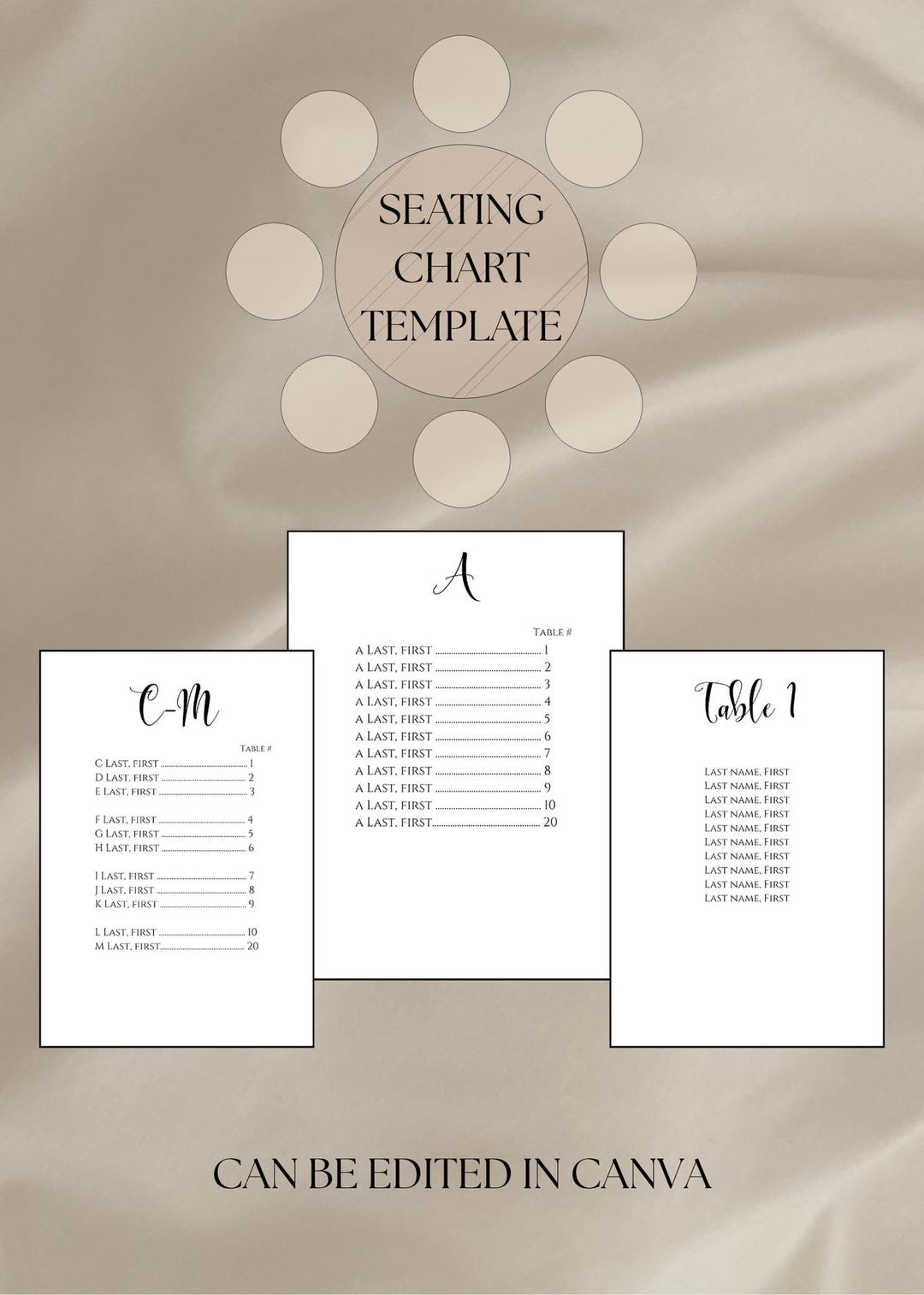 Canva Editable Wedding Seating Chart Template (4.5x6.5") - Etsy