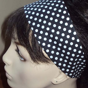 Black and White Polka Dot Headband , Hair Band , Head Band - Elastic or Velcro Back.