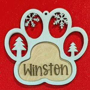 Wooden Personalized Paw Print Christmas Ornament