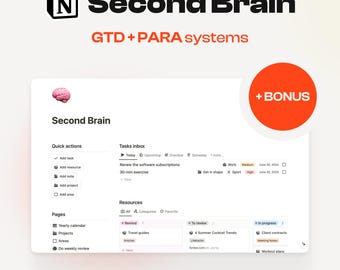 Notion Second Brain Task Tracker Notion Planner Academic Planner College Planner Monthly Project Management Notion Template GTD Dashboard