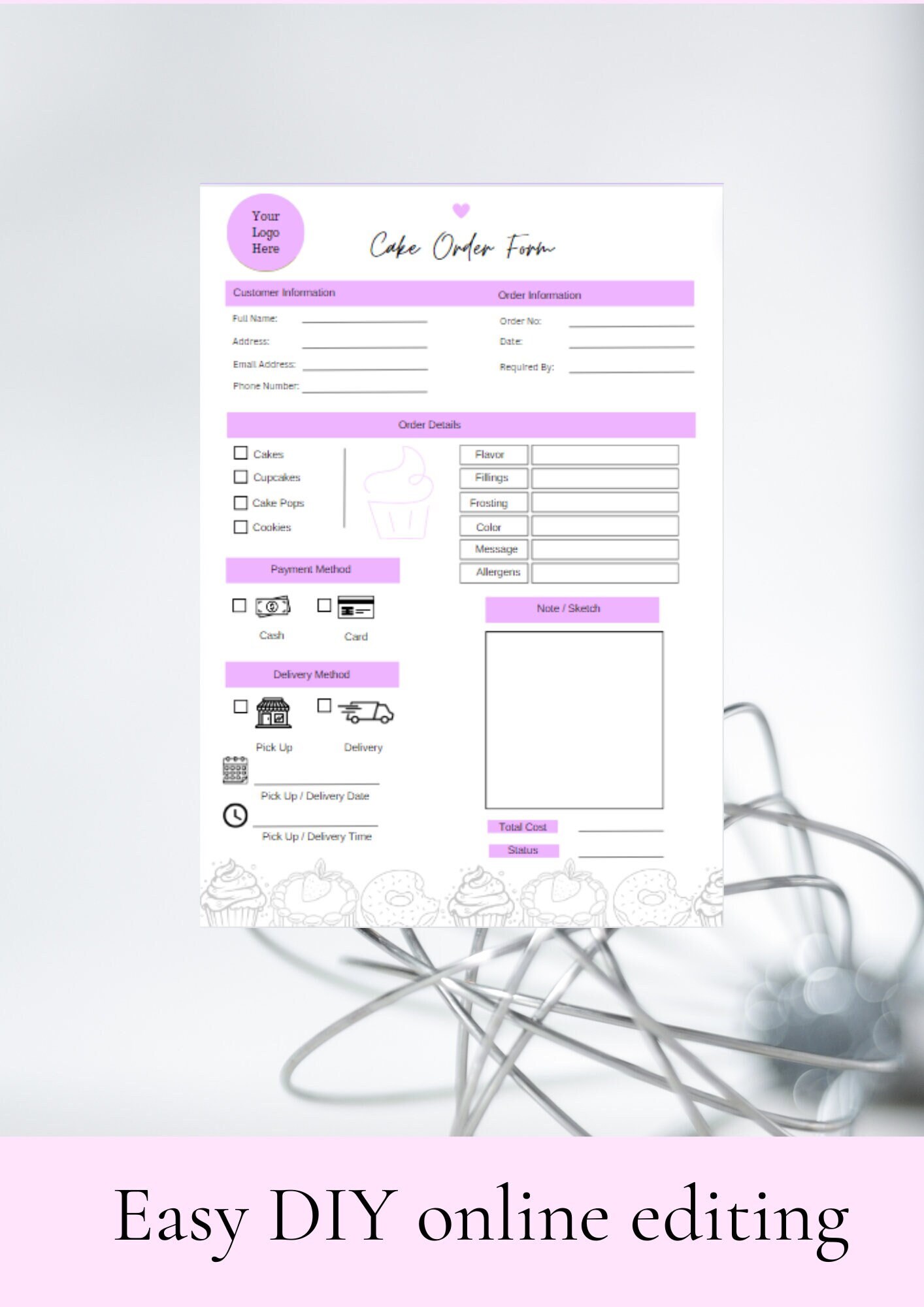 Cake Order Form Template, Editable Bakery Invoice (digital) - Etsy