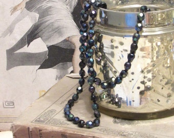 Black Iridescent Glass Hand Knotted Flapper Necklace