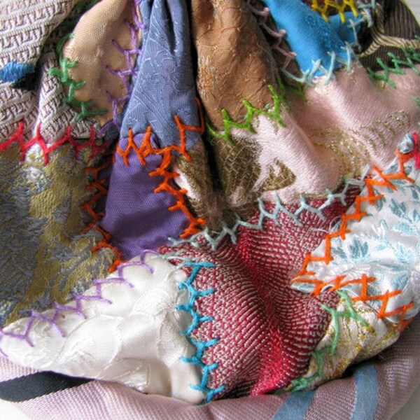 Vintage Crazy Quilt Fabric Bohemian Gypsy Hat for Repurpose Reuse