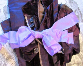 Belle Epoque Deconstructed Aubergine Silk and Velvet Jacket with Cut Steel Buttons for Projects, Fiber Arts, Salvage, Doll Making