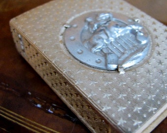 French Silver Metal Embossed Match Box, Horse Race, Executive Gift