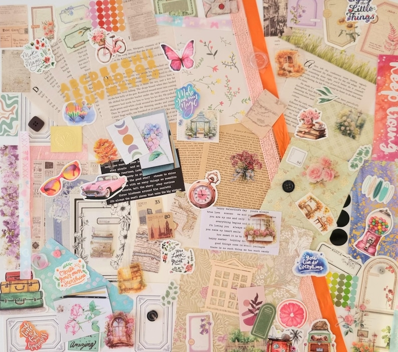 100pcs Scrapbooking Bundle - Junk Journal Kit - Junk Journal Set - Scrapbook Supplies - Creative Journaling - Craft Supplies - Scrapbook Set bild 6