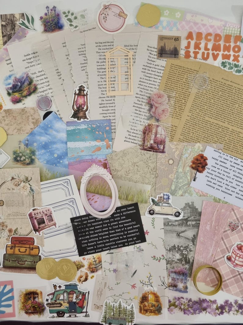 100pcs Scrapbooking Bundle - Junk Journal Kit - Junk Journal Set - Scrapbook Supplies - Creative Journaling - Craft Supplies - Scrapbook Set bild 11