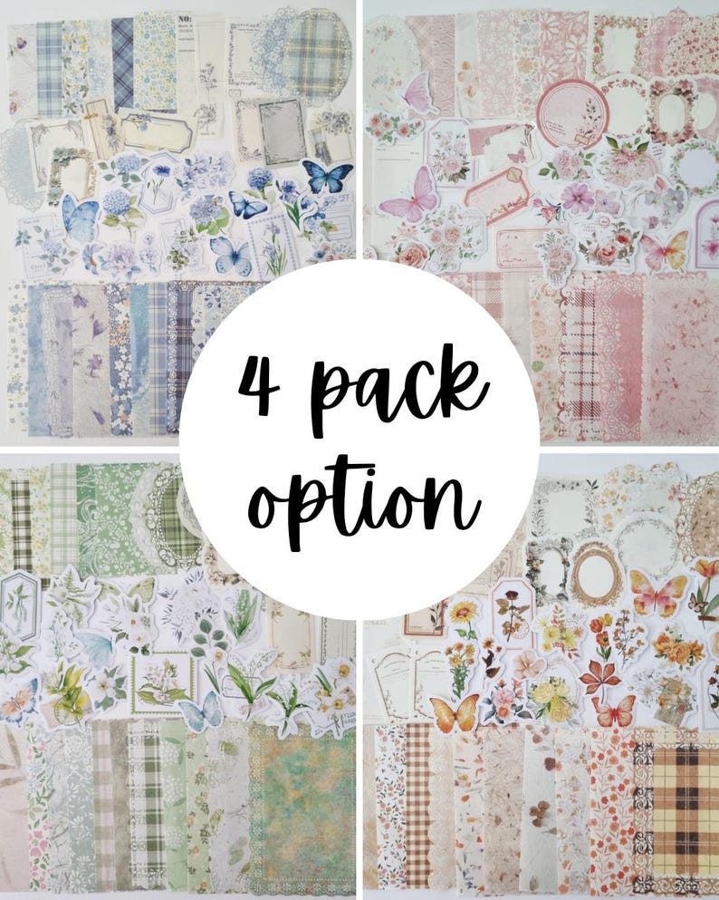 50pcs Scrapbooking Bundle - Junk Journal Kit - Junk Journal Set - Scrapbook Supplies - Creative Journaling - Craft Supplies - Scrapbook Set 4 Pack Option