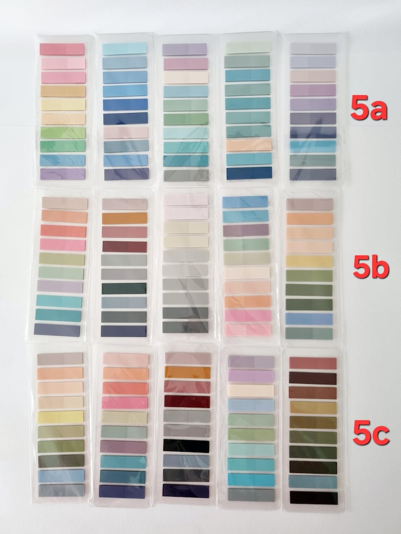 May include: A collection of colorful sticky note sets, each containing multiple rectangular notes in various pastel shades. The sets are arranged in rows and columns, with the text "5a", "5b", and "5c" visible on the right side.