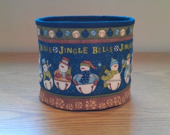 Quilted Fabric Bowl (XBL16) Jingle bell Snowmen