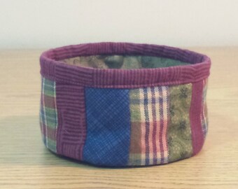 Quilted Fabric Bowl  (EDBL33) Stripe - blue, green, mauve, plaid