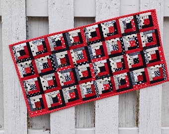 Quilted Log Cabin Table Runner (EDTR58) Red, White, and Black