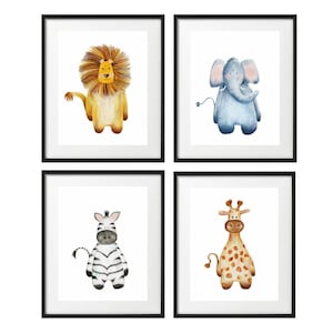 Safari Animal Prints download Wall Art Prints image for Nursery, Set of 4 Watercolour Prints For Baby Room, Neutral Nursery Decor Wall Art