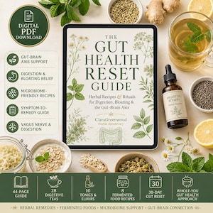 Gut Health Reset Guide | Herbal Recipes, Fermented Foods, Bloating Relief (Digital PDF)