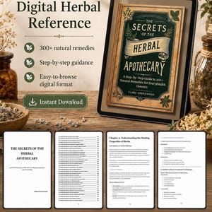 Pu&ograve; includere: Una guida di riferimento digitale sulle erbe intitolata The Secrets of the Herbal Apothecary di Clara Greenwood, visualizzata sullo schermo di un tablet. La guida include oltre 300 rimedi naturali, una guida passo dopo passo e un formato digitale.