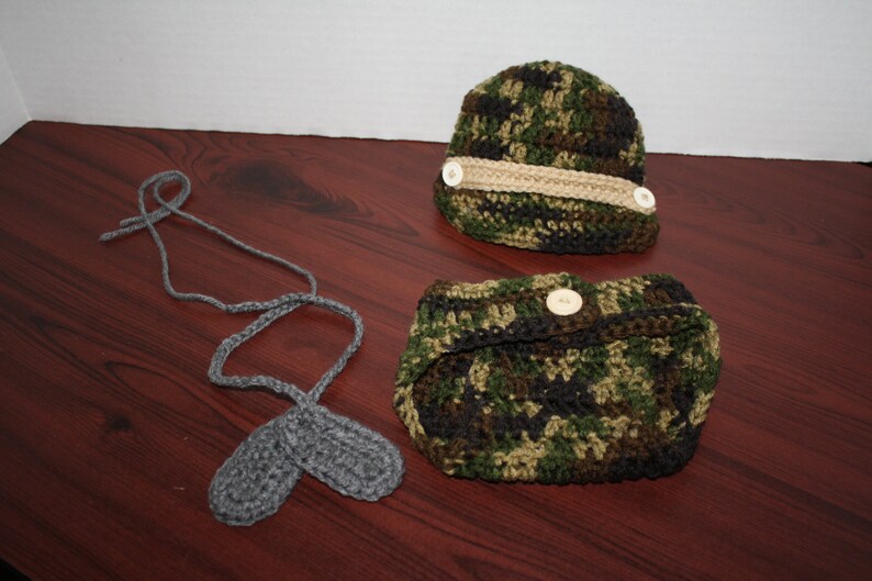 Crochet Military Newborn Outfit With Dog Tags Etsy
