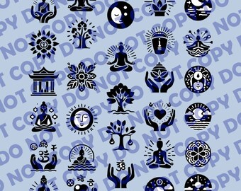 Mindfulness Meditation Icon Set - SVG & PNG, Digital Clipart, Wellness Symbols, Instant Download Meditation , Wellness Minimalist