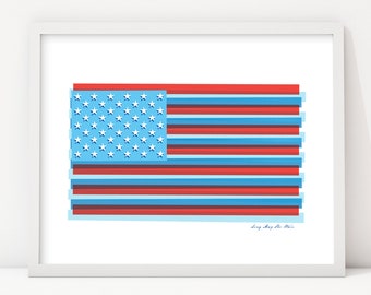 Pop Art Flag Print, Modern Americana Wall Art, Farmhouse Modern Flag Art, Retro Vintage Patriotic Art