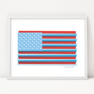 Pop Art Flag Print, Modern Americana Wall Art, Farmhouse Modern Flag Art, Retro Vintage Patriotic Art image 1