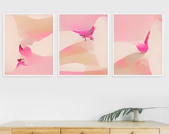 3 Piece Wall Art, Danish Pastel Pink Wall Art, Calming Abstract Printables, Downloadable Dorm Room Art