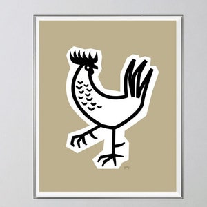 Rooster Illustration, Farmhouse Chicken Print, Country Poster, Neutral Kitchen Art image 1