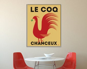 Large French Rooster Poster, Rooster Kitchen Art, Chicken Art, Farmhouse Modern Kitchen Poster, French Decor