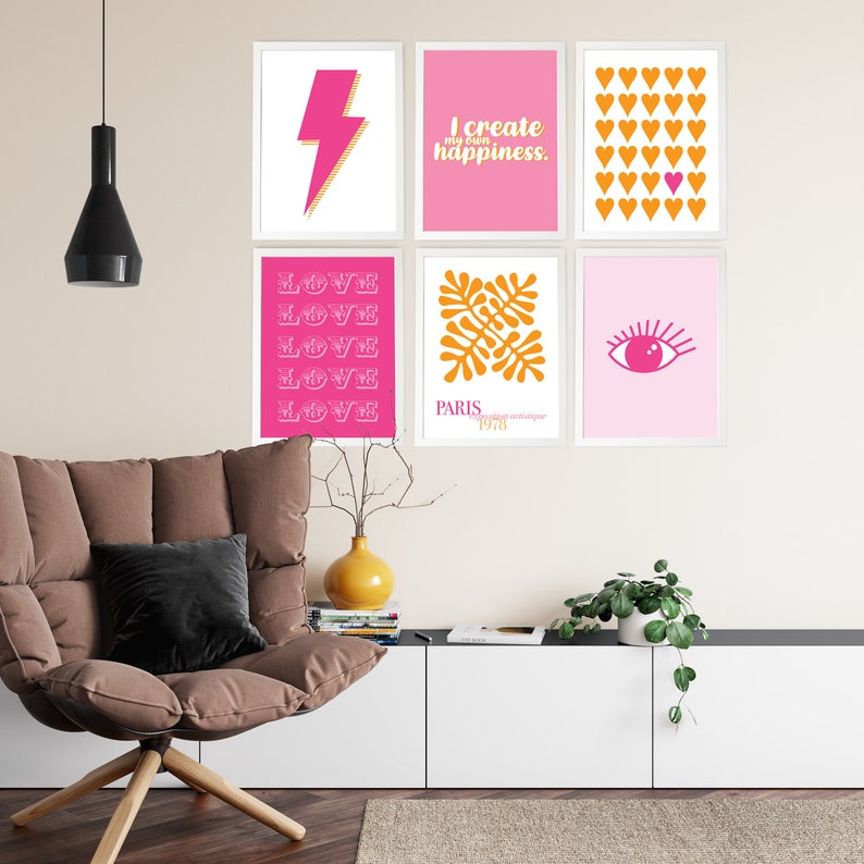 Pink and Orange Preppy Wall Art Set Printable Dorm Room Art Etsy