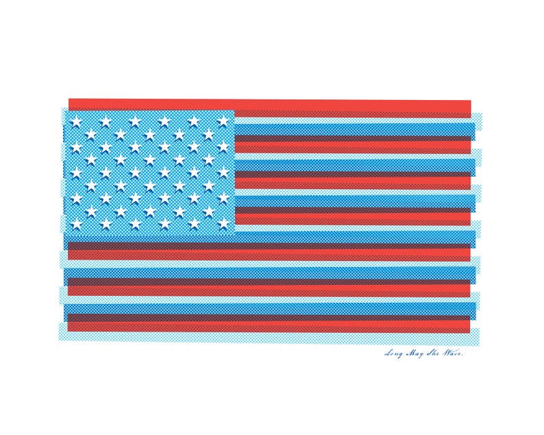 Pop Art Flag Print, Modern Americana Wall Art, Farmhouse Modern Flag Art, Retro Vintage Patriotic Art image 3