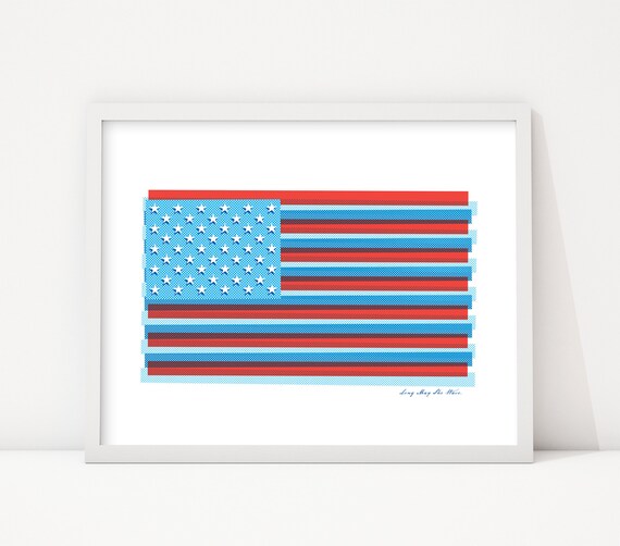 Pop Art Flag Print, Modern Americana Wall Art, Farmhouse Modern Flag Art, Retro Vintage Patriotic Art