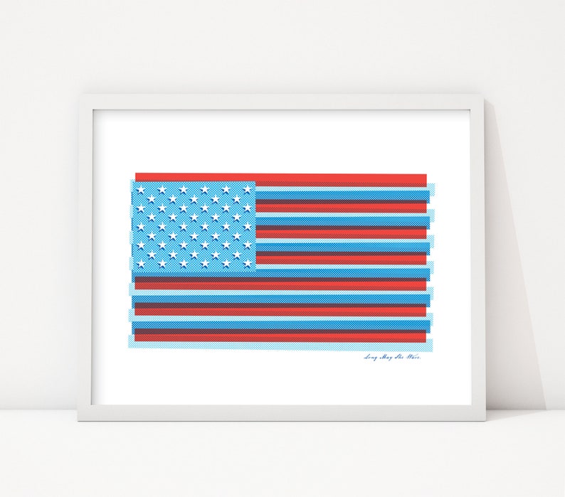 Pop Art Flag Print, Modern Americana Wall Art, Farmhouse Modern Flag Art, Retro Vintage Patriotic Art image 1