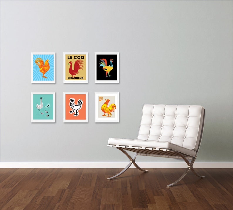 Retro Farmhouse Modern Wall Art Rooster Art Print Colorful Kitchen Art